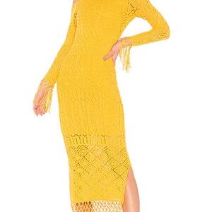 House of Harlow 1960 Yellow Crochet Long Sleeve Rose Dress